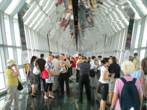 Conference participants on the observation deck of the World Financial Center tower